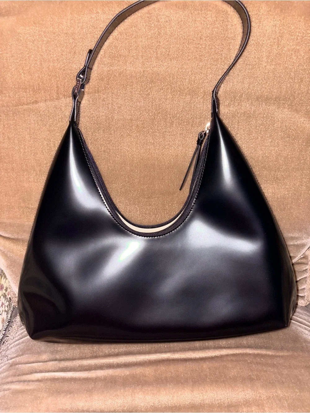 BY FAR Amber semi-patent shoulder bag